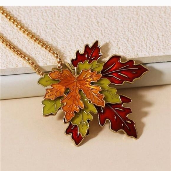 3pcs/Set BEAUTIFUL 3D Vintage Maple Leaf Gold Tone Necklace Earrings set - Picture 5 of 9